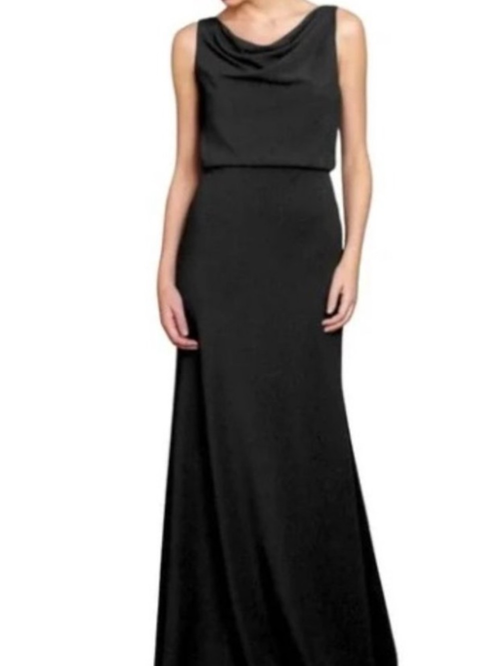 Jenny yoo collection black crepe Madelyn long cowl neck dress gown size 6